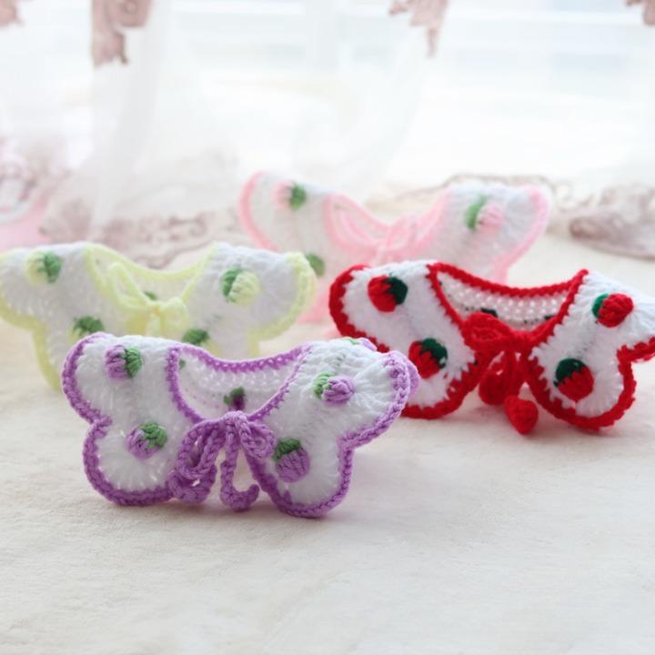 犬スタイ ビブ メッセージ刺繍&クマアップリケ/大きないちご/ドット