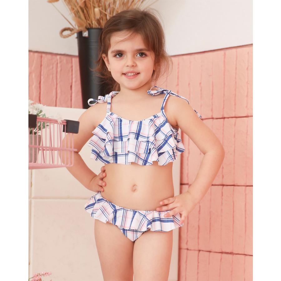 子供用水着 フリルビキニ セパレート 上下セット チェック柄 女の子 キッズ スイムウェア セットアップ かわいい 可愛い ガーリー 海水浴 プール | ブランド登録なし | 12