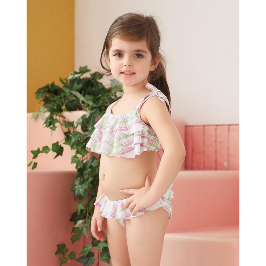 子供用水着 フリルビキニ セパレート 上下セット チェック柄 女の子 キッズ スイムウェア セットアップ かわいい 可愛い ガーリー 海水浴 プール | ブランド登録なし | 01