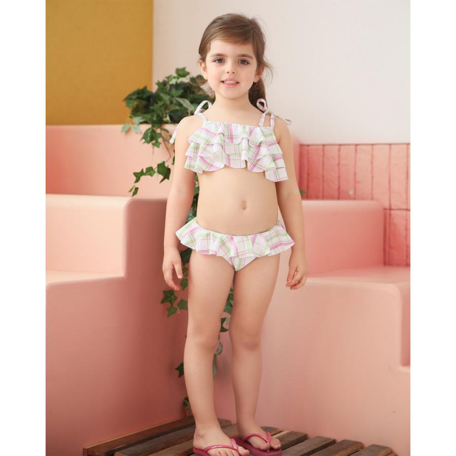 子供用水着 フリルビキニ セパレート 上下セット チェック柄 女の子 キッズ スイムウェア セットアップ かわいい 可愛い ガーリー 海水浴 プール | ブランド登録なし | 02