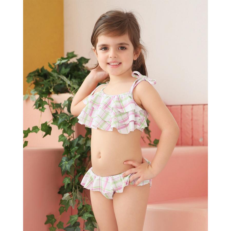 子供用水着 フリルビキニ セパレート 上下セット チェック柄 女の子