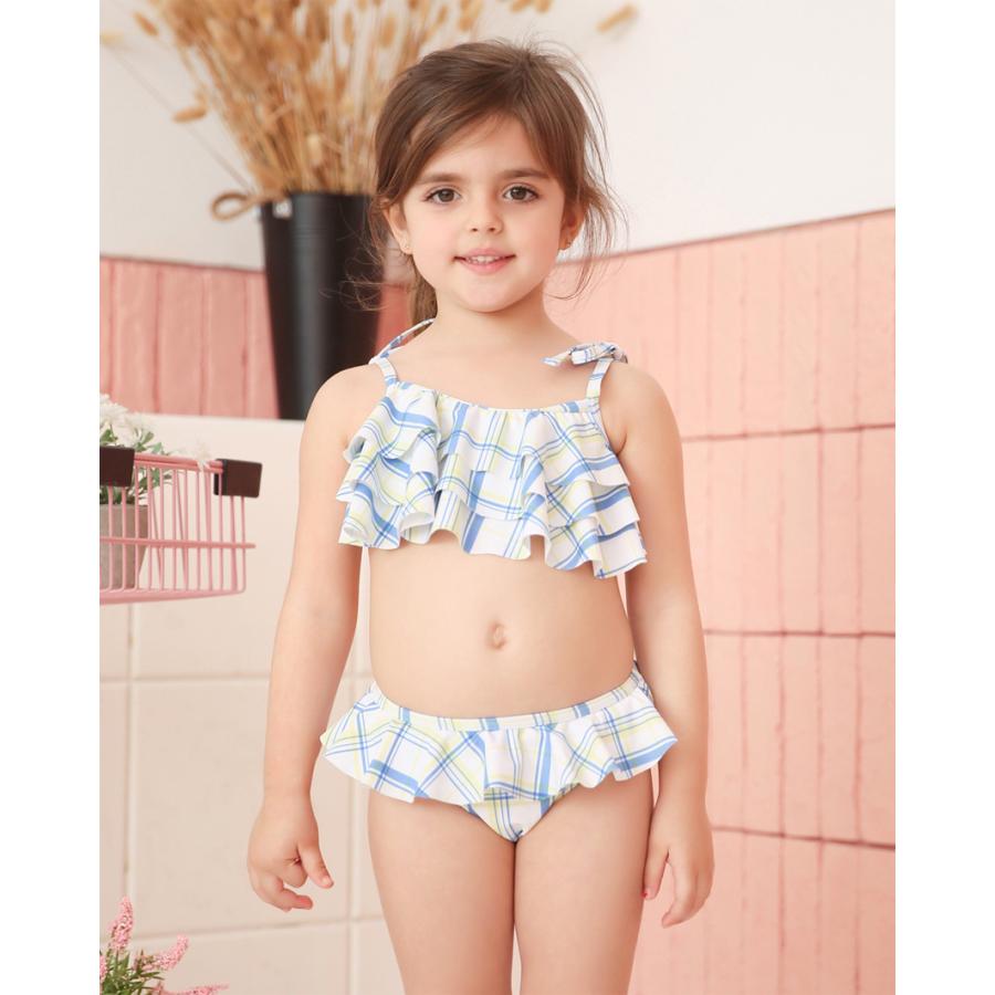 子供用水着 フリルビキニ セパレート 上下セット チェック柄 女の子 キッズ スイムウェア セットアップ かわいい 可愛い ガーリー 海水浴 プール | ブランド登録なし | 07