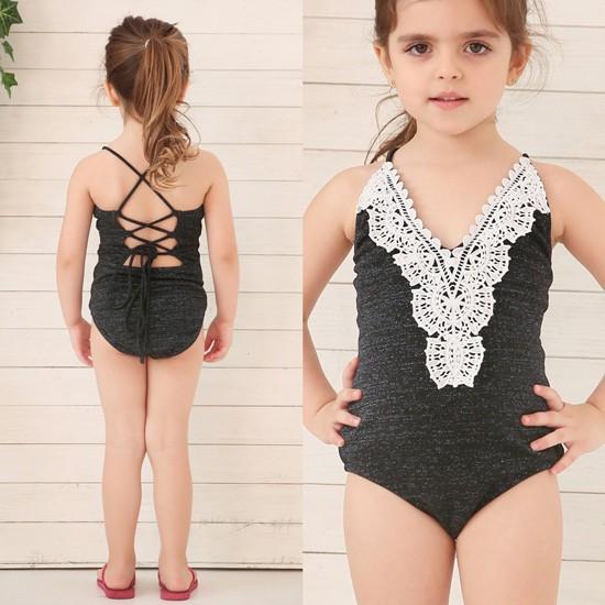 子供用水着 ワンピース モノキニ スイムウェア ラメ レース キッズ 女の子 可愛い セール商品 海水浴 水泳 おしゃれ バッククロス 編み込み プール かわいい