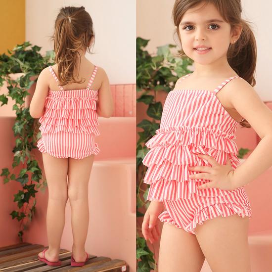 水着 キッズ 子供 女の子 スイムウエア 可愛い キャミソール ワンピース ロンパース 水泳 海 プール リボン 花柄 ボーダー ストライプ フリル | plusnao | 11
