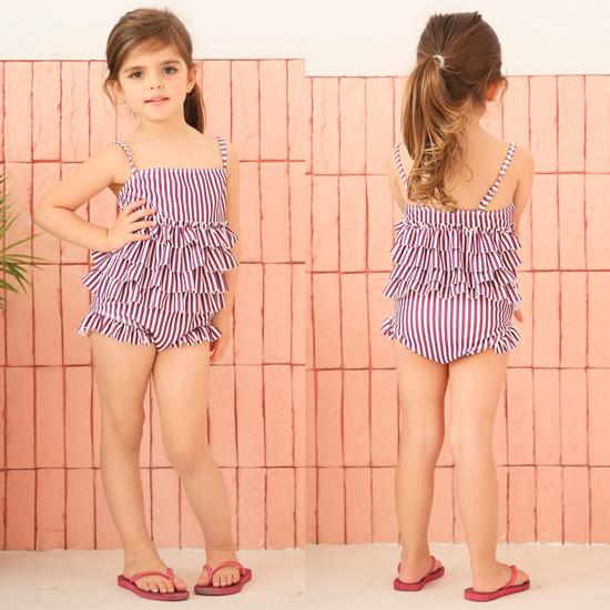 水着 キッズ 子供 女の子 スイムウエア 可愛い キャミソール ワンピース ロンパース 水泳 海 プール リボン 花柄 ボーダー ストライプ フリル | plusnao | 12