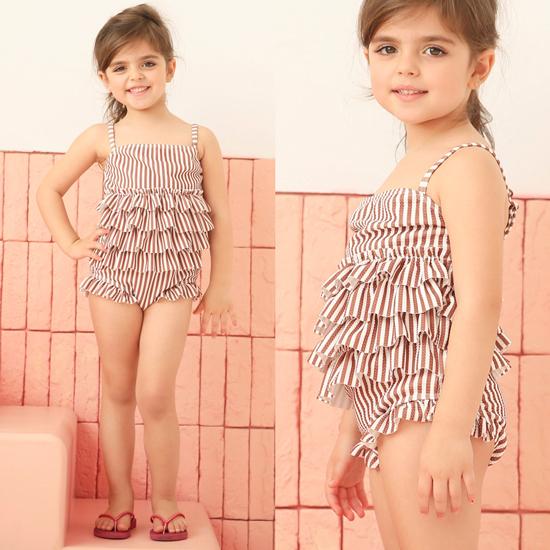 水着 キッズ 子供 女の子 スイムウエア 可愛い キャミソール ワンピース ロンパース 水泳 海 プール リボン 花柄 ボーダー ストライプ フリル | plusnao | 14