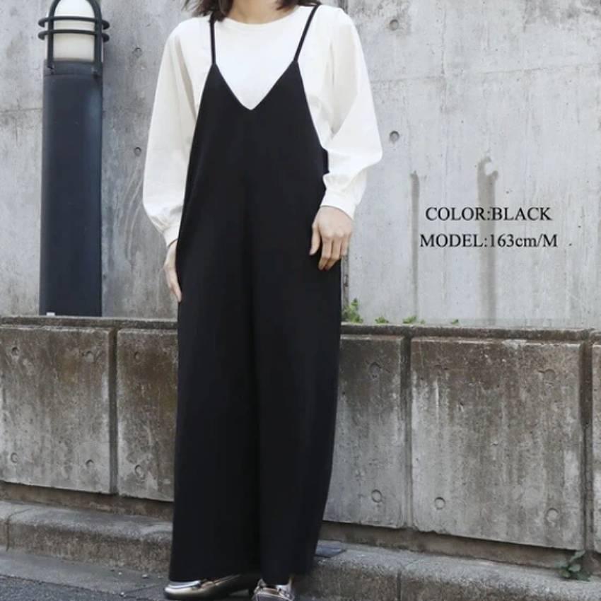 肩紐サロペット サロペットパンツ ワイドパンツ レディース ロング