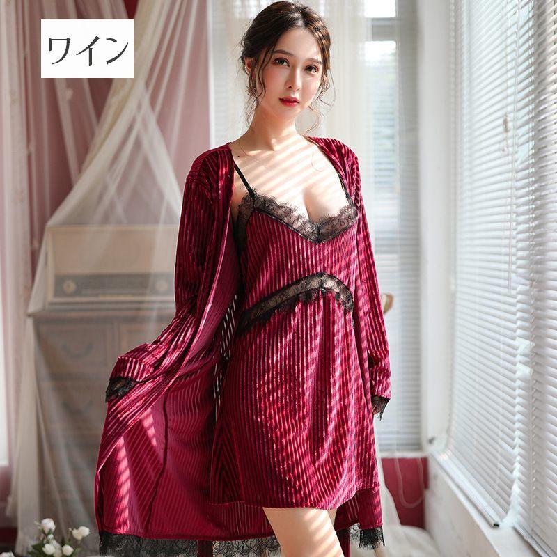 ナイトガウン レディース 寝間着 ナイトウェア ネグリジェ 2点セット パジャマ ワンピース スリップ ベビードール キャミソール セクシー 高級感 | plusnao | 14