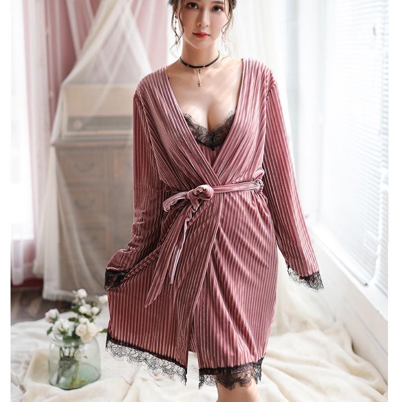 ナイトガウン レディース 寝間着 ナイトウェア ネグリジェ 2点セット パジャマ ワンピース スリップ ベビードール キャミソール セクシー 高級感 | plusnao | 07