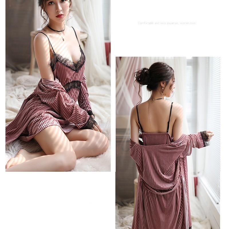 ナイトガウン レディース 寝間着 ナイトウェア ネグリジェ 2点セット パジャマ ワンピース スリップ ベビードール キャミソール セクシー 高級感 | plusnao | 08