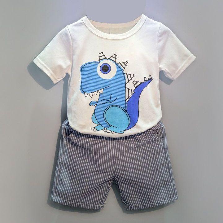 キッズ セットアップ ｔシャツ ハーツパンツ ２点セット 半袖 ラウンドネック 丸首 イラスト 恐竜 春 夏 ズボン ウエストゴム 短パン ストライプ プラスナオ Paypayモール店 通販 Paypayモール
