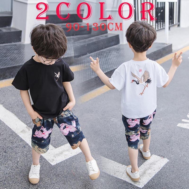 子供服 キッズウェア セットアップ 上下セット ツーピース 半袖tシャツ 七分丈パンツ プリント 鶴 中国風 柄 派手 かっこいい コーディネート お プラスナオ Paypayモール店 通販 Paypayモール
