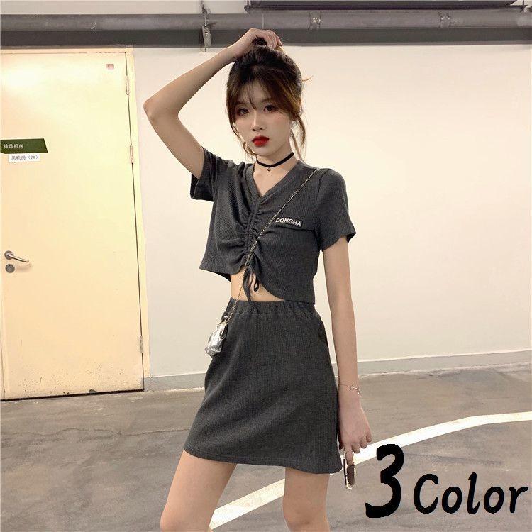 セットアップ カットソー Tシャツ スカート ミニスカート レディース V 