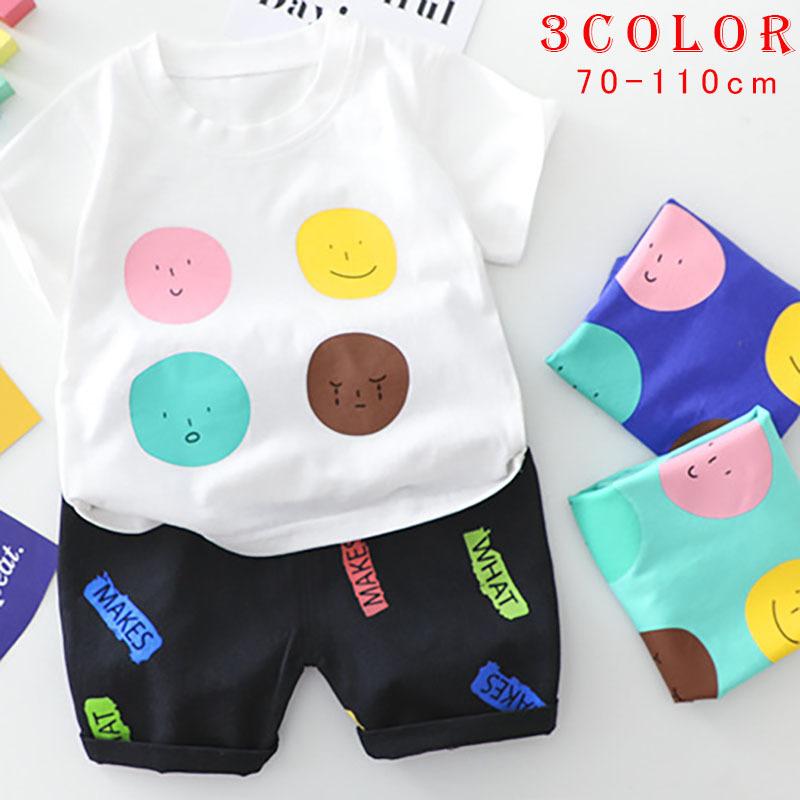 ベビー服 ベビーウェア セットアップ ツーピース 上下セット Tシャツ 半袖 フェイスイラスト 半ズボン ハーフパンツ プリント カジュアル おしゃれ プラスナオ Paypayモール店 通販 Paypayモール