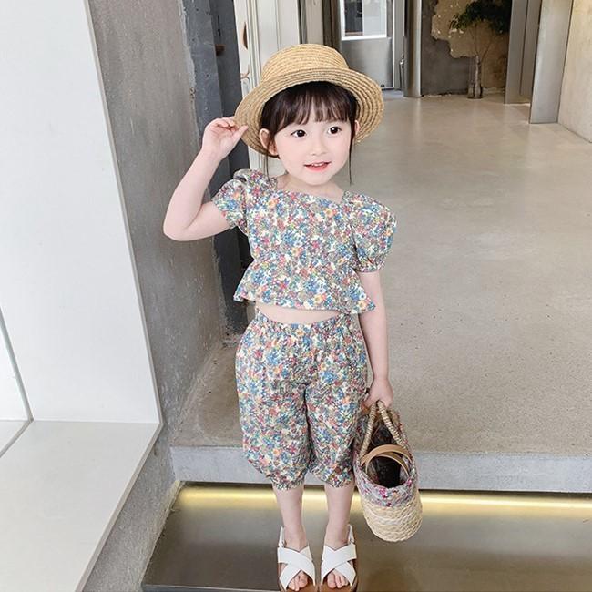 セットアップ 上下セット 2点セット ブラウス ハーフパンツ キッズ 女の子 トップス ボトムス 半袖 スクエアネック パフスリーブ ゴムウエスト 6 | plusnao | 02