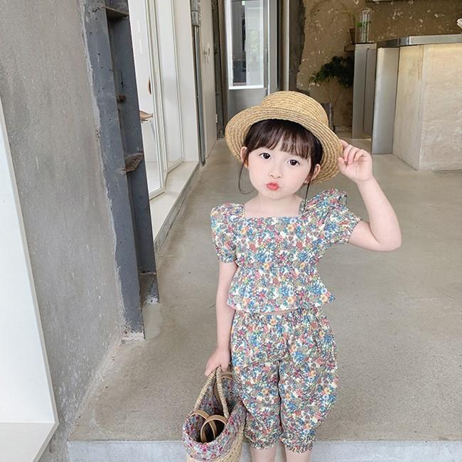 セットアップ 上下セット 2点セット ブラウス ハーフパンツ キッズ 女の子 トップス ボトムス 半袖 スクエアネック パフスリーブ ゴムウエスト 6 | plusnao | 03