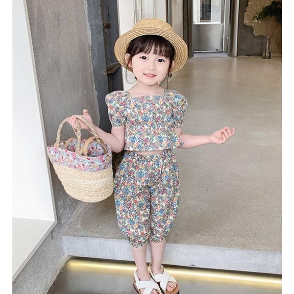 セットアップ 上下セット 2点セット ブラウス ハーフパンツ キッズ 女の子 トップス ボトムス 半袖 スクエアネック パフスリーブ ゴムウエスト 6 | plusnao | 04