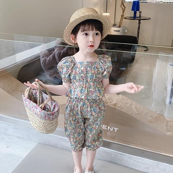 セットアップ 上下セット 2点セット ブラウス ハーフパンツ キッズ 女の子 トップス ボトムス 半袖 スクエアネック パフスリーブ ゴムウエスト 6 | plusnao | 08