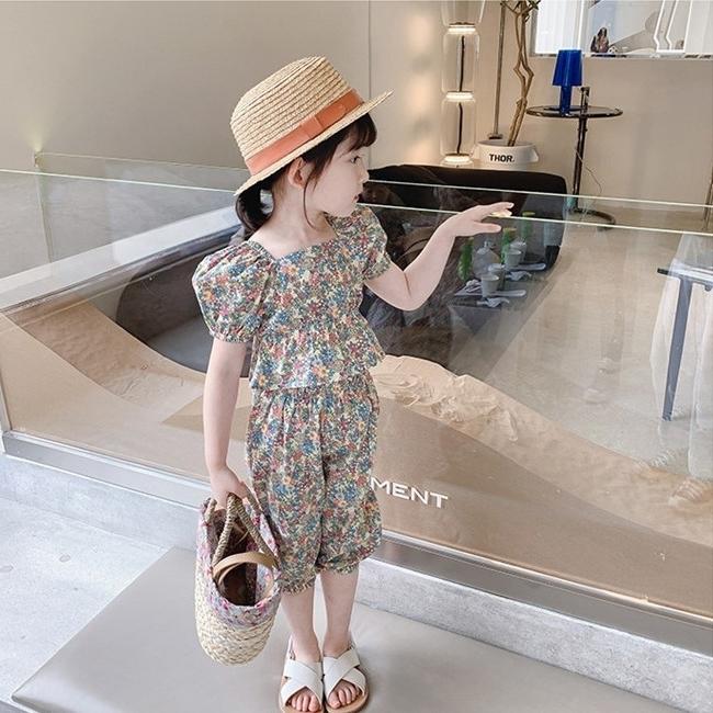 セットアップ 上下セット 2点セット ブラウス ハーフパンツ キッズ 女の子 トップス ボトムス 半袖 スクエアネック パフスリーブ ゴムウエスト 6 | plusnao | 09