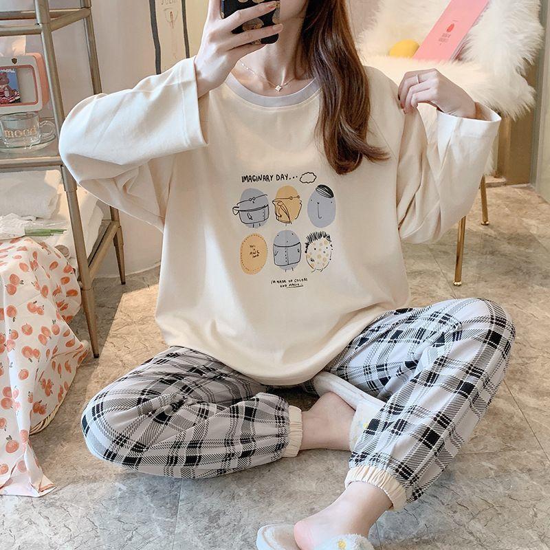 ルームウェア パジャマ レディース 女性用 長袖 長ズボン クルーネック ジョガー ロングパンツ 寝巻 部屋着 チェック かわいい くま イラスト プ プラスナオ Paypayモール店 通販 Paypayモール