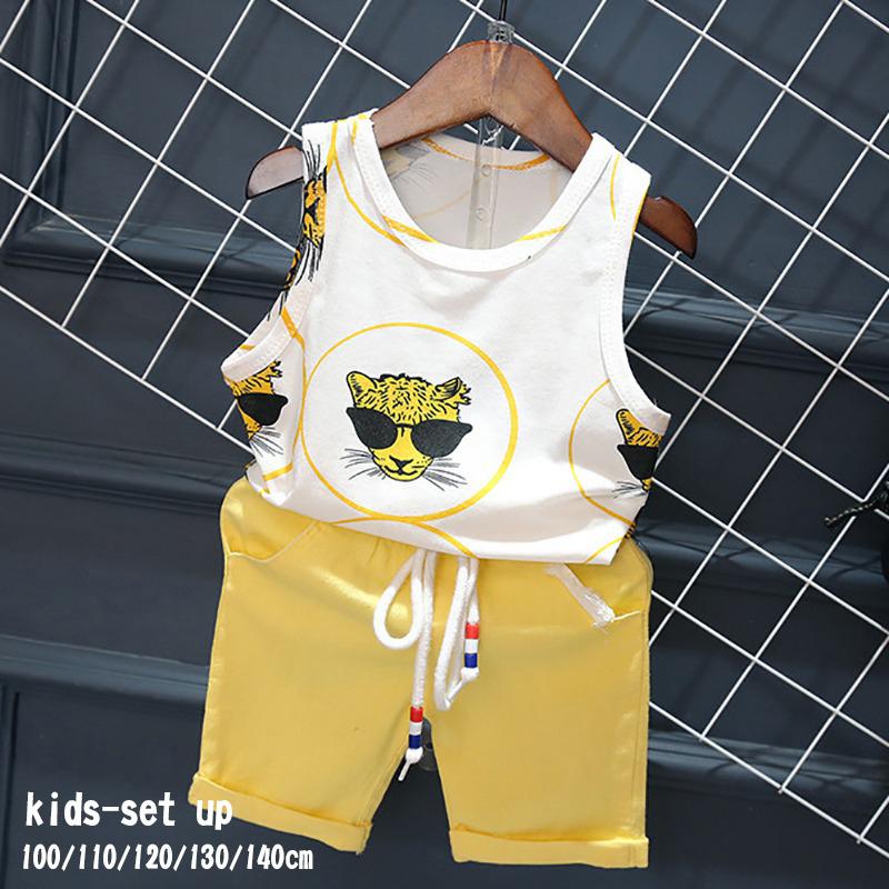キッズ服 子供服 キッズウェア セットアップ ツーピース Tシャツ タンクトップ ノースリーブ ラウンドネック タイガー トラ イラスト プリント ズ プラスナオ Paypayモール店 通販 Paypayモール