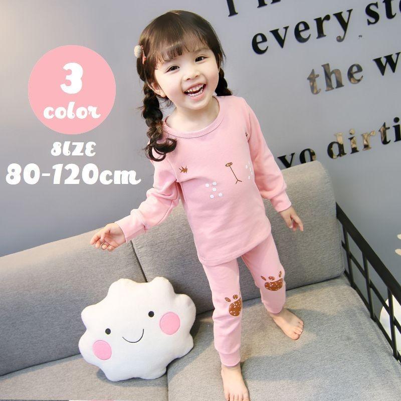 パジャマ 上下セット 長袖 長ズボン キッズ ベビー 子供 女の子 男の子 部屋着 ルームウェア イラスト プリント イヌ 犬 カーキ ピンク ベージ Set プラスナオyahoo 店 通販 Yahoo ショッピング