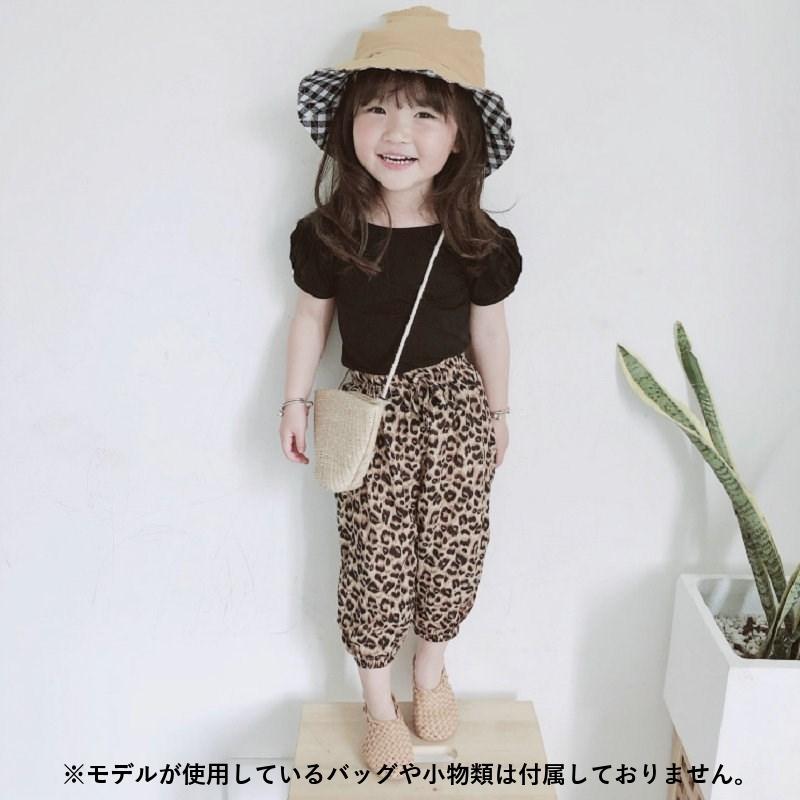 セットアップ 上下セット 2点セット キッズ 子供服 カットソー 半袖 クロップドパンツ ジョガーパンツ パフスリーブ 背中開き 無地 レオパード柄 | ブランド登録なし | 01