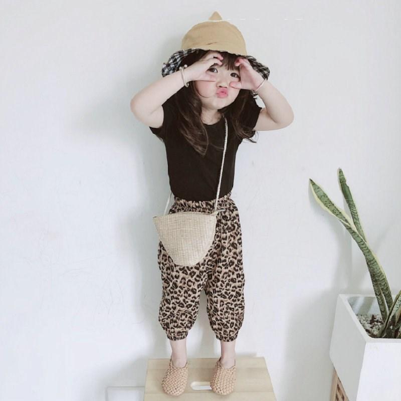 セットアップ 上下セット 2点セット キッズ 子供服 カットソー 半袖 クロップドパンツ ジョガーパンツ パフスリーブ 背中開き 無地 レオパード柄 | ブランド登録なし | 11