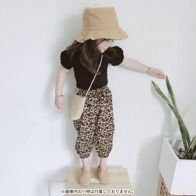 セットアップ 上下セット 2点セット キッズ 子供服 カットソー 半袖 クロップドパンツ ジョガーパンツ パフスリーブ 背中開き 無地 レオパード柄 | ブランド登録なし | 14