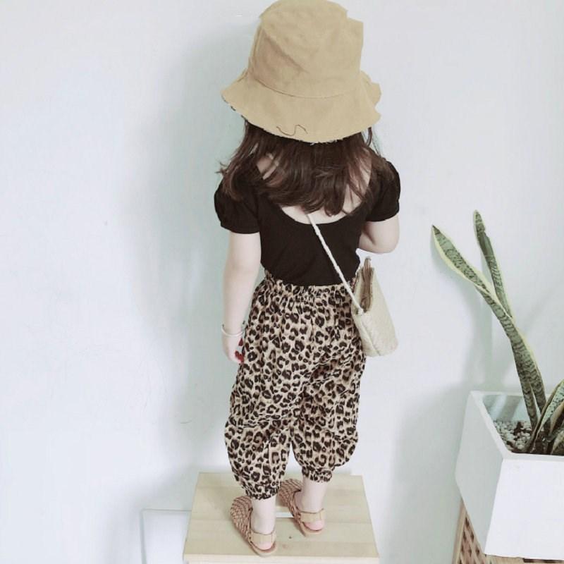 セットアップ 上下セット 2点セット キッズ 子供服 カットソー 半袖 クロップドパンツ ジョガーパンツ パフスリーブ 背中開き 無地 レオパード柄 | ブランド登録なし | 15