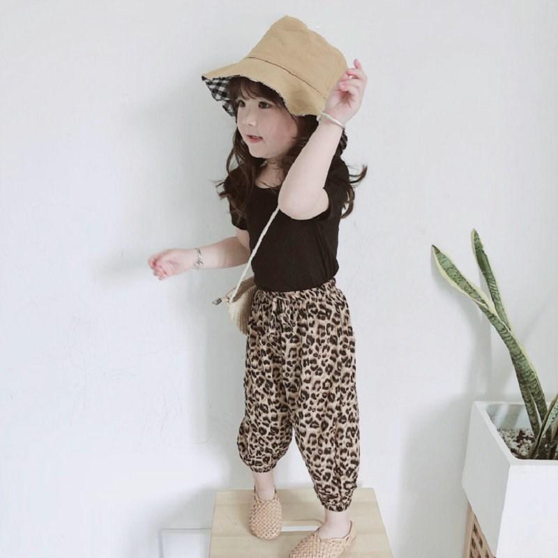 セットアップ 上下セット 2点セット キッズ 子供服 カットソー 半袖 クロップドパンツ ジョガーパンツ パフスリーブ 背中開き 無地 レオパード柄 | ブランド登録なし | 07