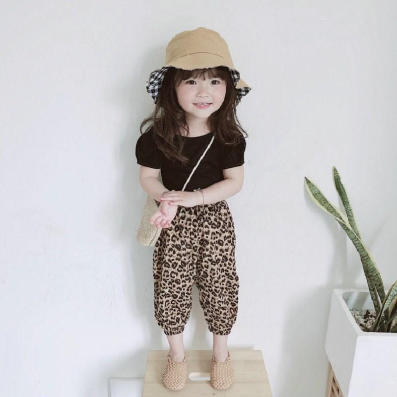 セットアップ 上下セット 2点セット キッズ 子供服 カットソー 半袖 クロップドパンツ ジョガーパンツ パフスリーブ 背中開き 無地 レオパード柄 | ブランド登録なし | 08