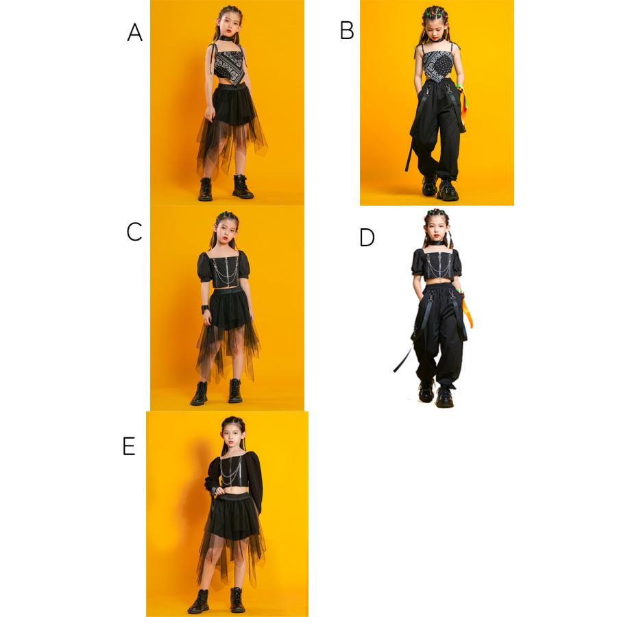 キッズダンス衣装 女の子 キッズ ジュニア セットアップ スクエアネック ブラック かっこいい クール HIPHOP ストリートダンス | plusnao | 04