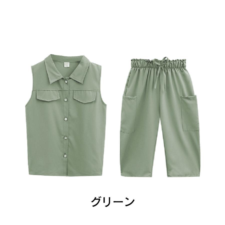 セットアップ 上下セット ノースリーブシャツ 七分丈パンツ 110-160cm