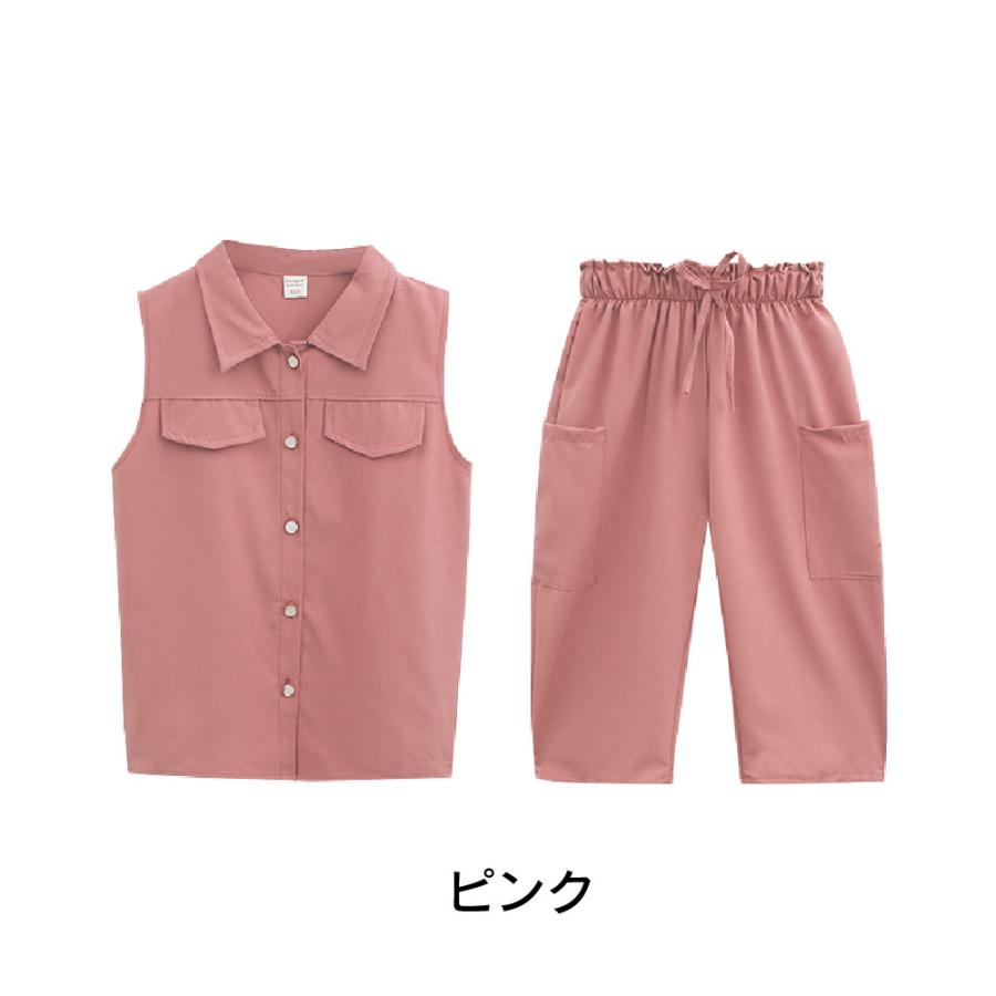 セットアップ 上下セット ノースリーブシャツ 七分丈パンツ 110-160cm