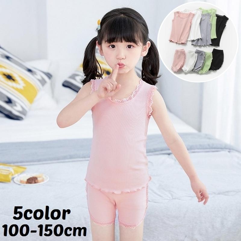 インナー ルームウェア 上下セット タンクトップ ショートパンツ キッズ ジュニア 子供 女の子 レース メロウフリル シンプル 部屋着 無地 単色 :set-28895:プラスナオ!店 通販 子供服 ワンポイント入りインナータンクトップ 男の子 女の子 アンダーウェア アンダーウェア