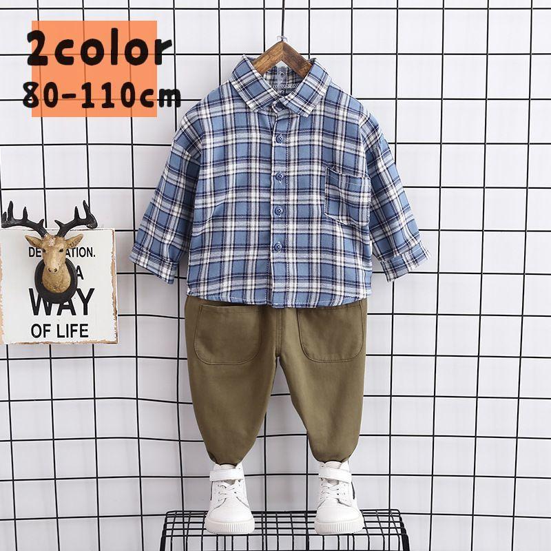 セットアップ 子供服 キッズ ベビー 男の子 女の子 上下 2点セット シャツ チェック 長袖 ジョガーパンツ 長ズボン クマ キャラクター おしゃれ プラスナオ Paypayモール店 通販 Paypayモール