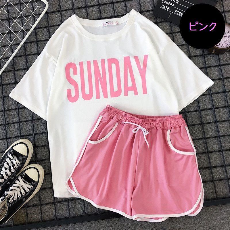 ピンク系Tシャツとショートパンツセット slsa037.jpg