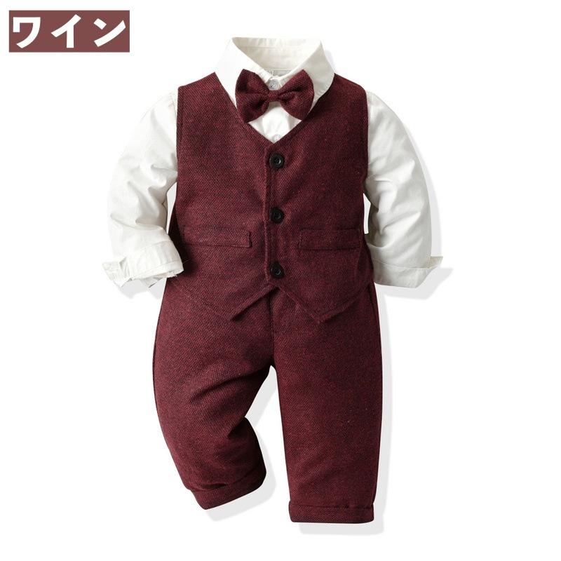 スーツ 上下 3点セット セットアップ 蝶ネクタイ付き キッズ ベビー ジュニア 男の子 ベスト シャツ 長袖 ロングパンツ 長ズボン ウエストゴム | plusnao | 19