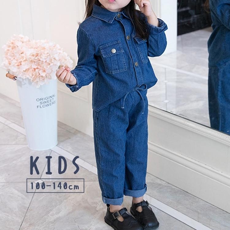 セットアップ 上下セット デニムシャツ 長袖 デニムパンツ 長ズボン ロングパンツ トップス ボトムス キッズ 子供服 ユニセックス 女の子 男の子 プラスナオ Paypayモール店 通販 Paypayモール