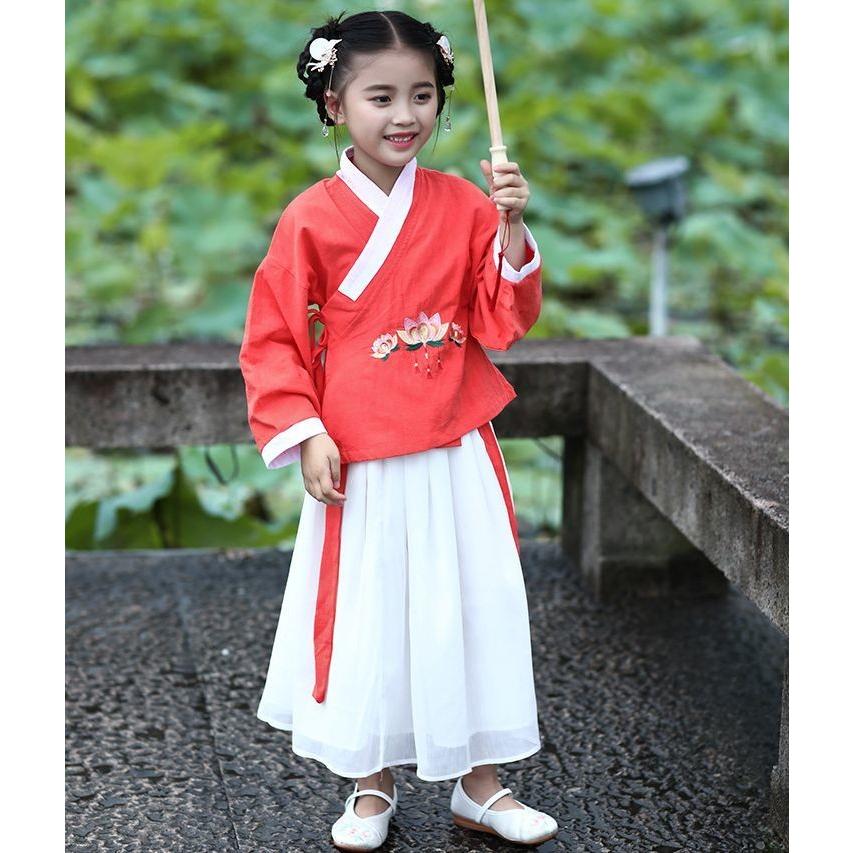 セットアップ キッズ ジュニア 長袖 韓国風 花柄刺繍 スカート 子供服 こども服 お花 フラワー チャイナ風 中国風 民族衣装風 おしゃれ 可愛い プラスナオ Paypayモール店 通販 Paypayモール