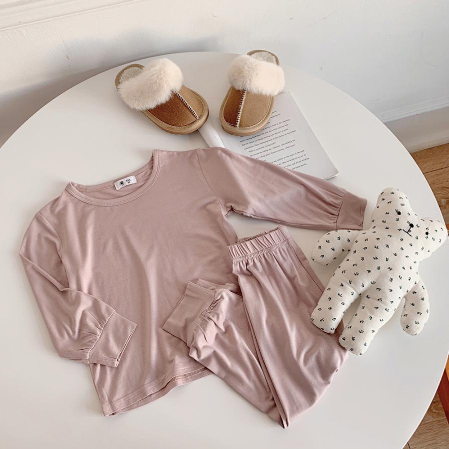 パジャマ 長袖パジャマ キッズ ハイウエスト 子ども用パジャマ ユニセックス 男女兼用 女の子 男の子 ミドルウエスト 無地 シンプル かわいい おし | plusnao | 13