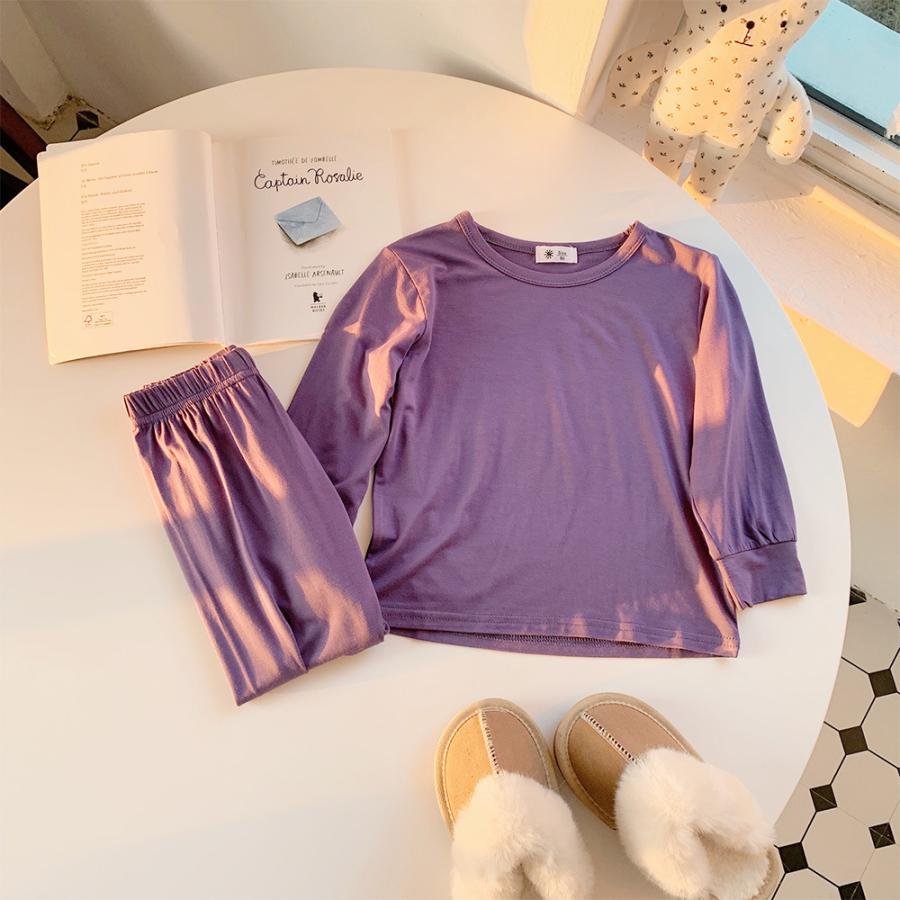 パジャマ 長袖パジャマ キッズ ハイウエスト 子ども用パジャマ ユニセックス 男女兼用 女の子 男の子 ミドルウエスト 無地 シンプル かわいい おし | plusnao | 15