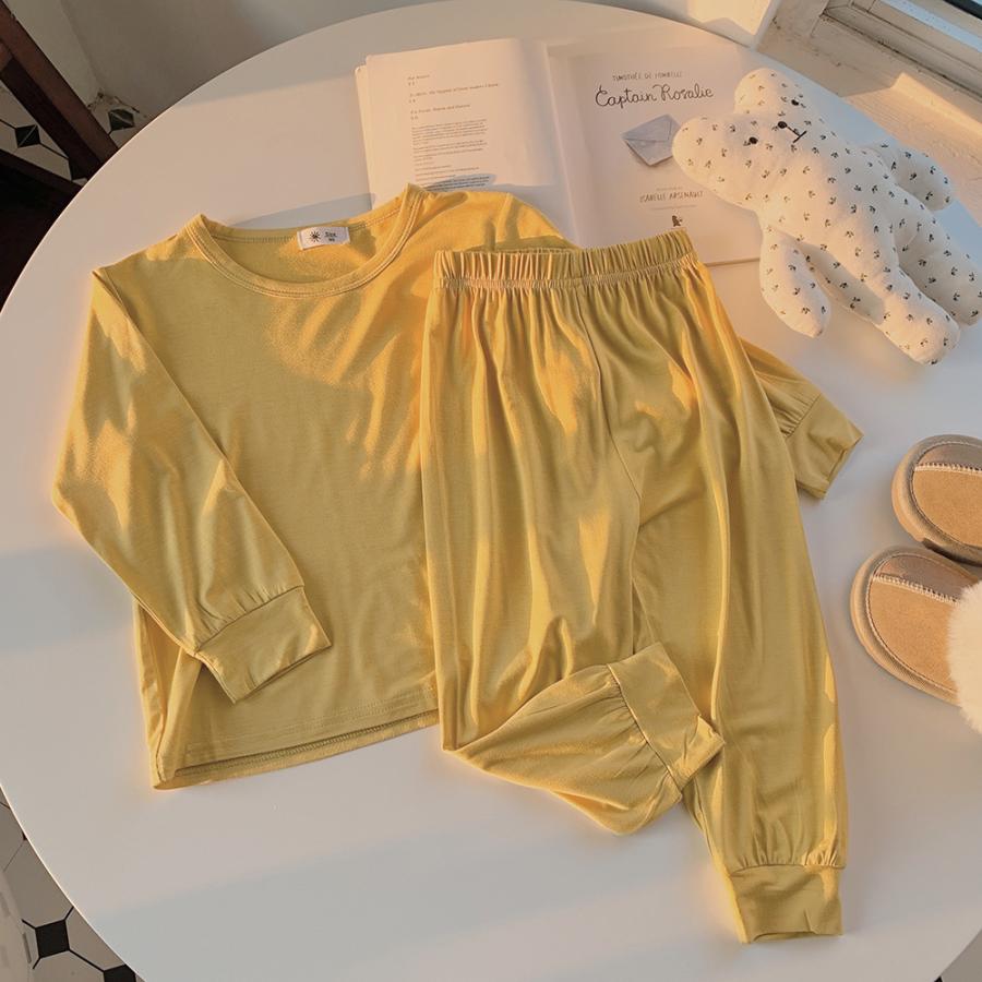 パジャマ 長袖パジャマ キッズ ハイウエスト 子ども用パジャマ ユニセックス 男女兼用 女の子 男の子 ミドルウエスト 無地 シンプル かわいい おし | plusnao | 16