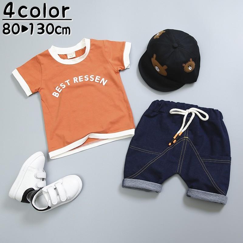上下2点セット セットアップ 半袖tシャツ ショートパンツ デニムパンツ 子供服 キッズ ベビー 半ズボン 短パン カットソー ウエストゴム ラウンド プラスナオ Paypayモール店 通販 Paypayモール