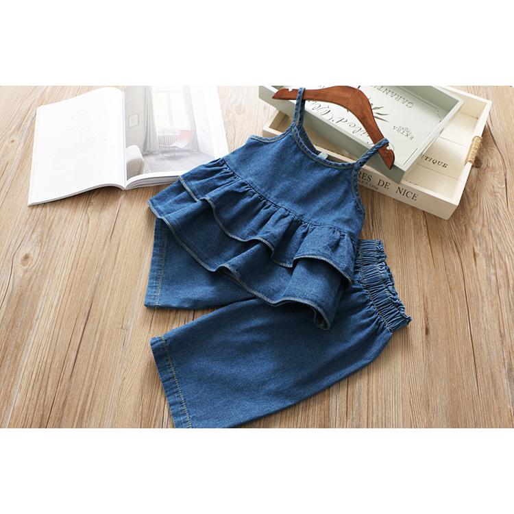 セットアップ 上下セット キッズ 子供服 女の子 キャミソール デニムパンツ トップス ボトムス フリル 7分丈 半端丈パンツ ジーパン ジーンズ カ | plusnao | 04