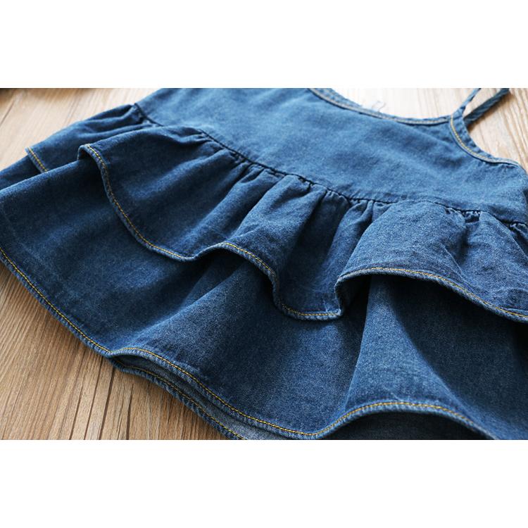 セットアップ 上下セット キッズ 子供服 女の子 キャミソール デニムパンツ トップス ボトムス フリル 7分丈 半端丈パンツ ジーパン ジーンズ カ | plusnao | 09