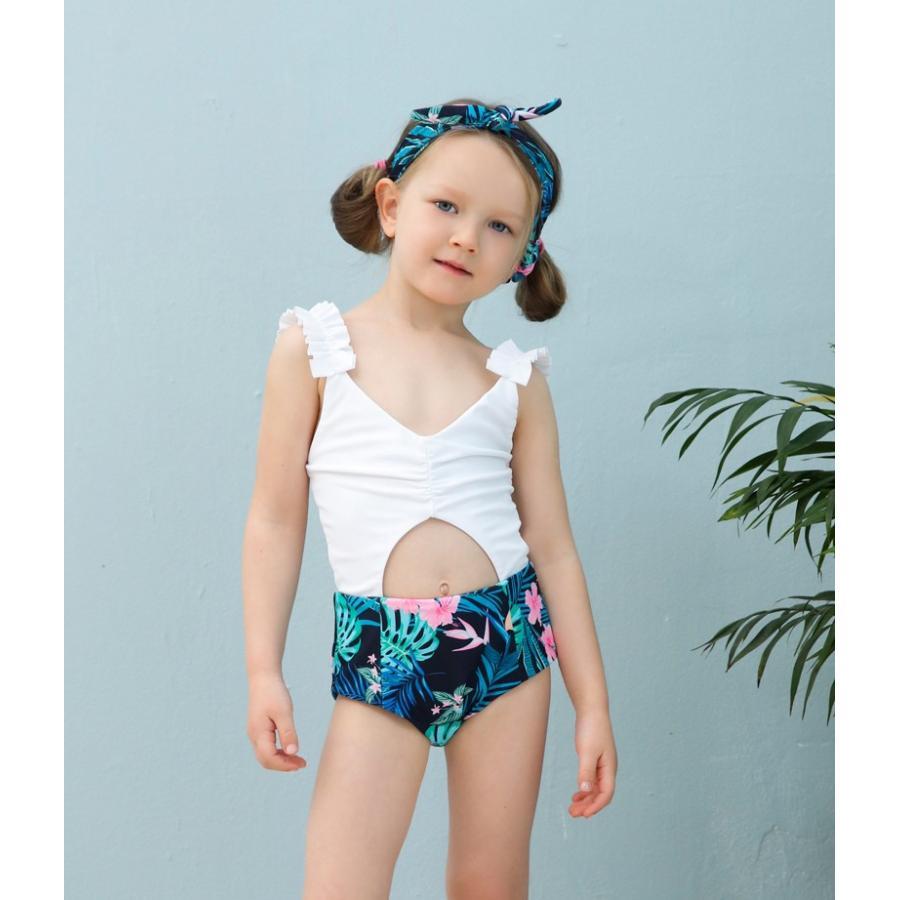 子供用水着 ワンピースタイプ カチューシャ付き 2点セット スイムウェア キッズ 女の子 ガールズ 女子 フリル ヘソ出し カットアウト 切り替え 海 プラスナオ Paypayモール店 通販 Paypayモール