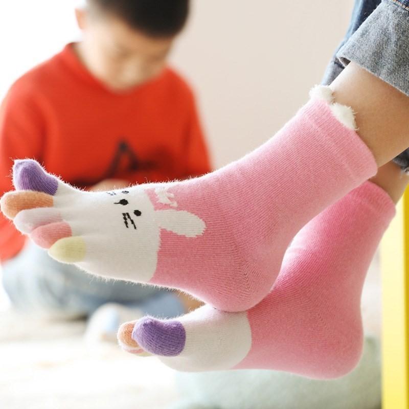 plusnao 靴下 キッズ 5本指ソックス クルー丈 イラスト うさぎ 子供用 