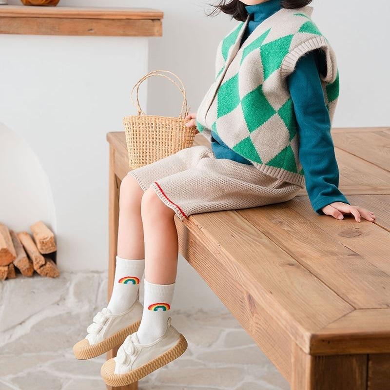 靴下 クルーソックス 3足セット キッズ 子ども 男の子 女の子 ショートソックス くつした ボーダー しましま レインボーカラー 虹 ストライプ 英 :sox-70395:プラスナオ!店 通販 レインボー靴下 3足
